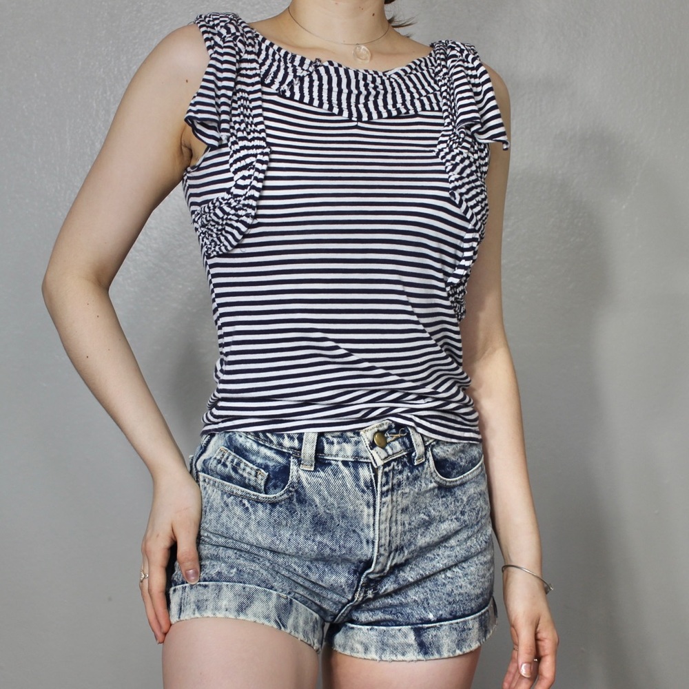 Anthropologie Deletta Blouse Ruffle Drape Striped - Picture 5 of 9